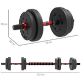 HOMCOM 15kg 2-in-1 Adjustable Dumbbell Set with Barbell Connecting Rod – Home Gym Hand Weights, Black