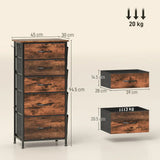 HOMCOM Chest of 5 Fabric Drawers with Steel Frame, Pockets & Hooks – Bedroom Storage, Rustic Brown