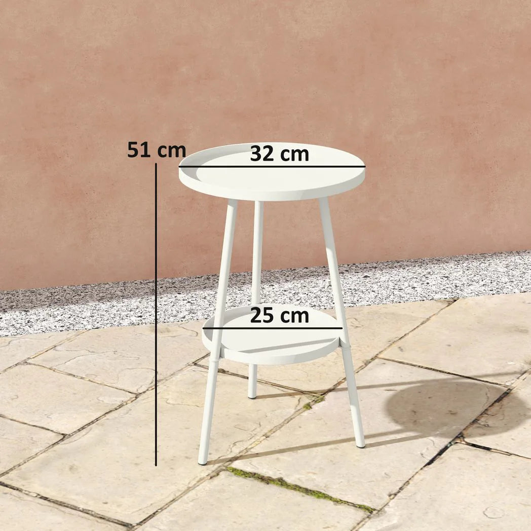 Outsunny Two-Tier Metal Garden Table with Tray-Style Tops – Compact Bistro and Balcony Side Table, White