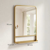 HOMCOM Modern Rectangular Wall Mirror with Storage Shelf, 70 x 50 cm, Gold Tone
