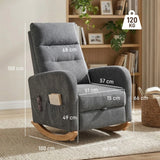 HOMCOM Upholstered Rocking Chair with Retractable Footrest and High Back – Living Room Rocker, Grey
