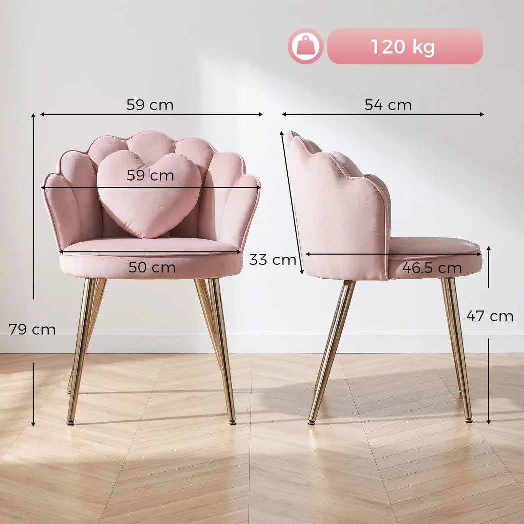 HOMCOM Velvet Accent Chair with Lotus Back, Heart Lumbar Pillow and Gold Tone Metal Legs, Soft Pink