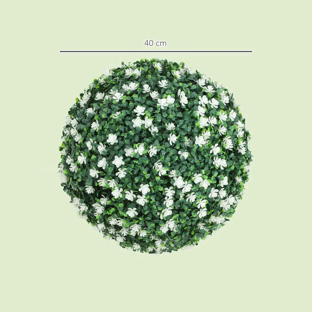 HOMCOM Set of Two Artificial Boxwood Balls Plants – White