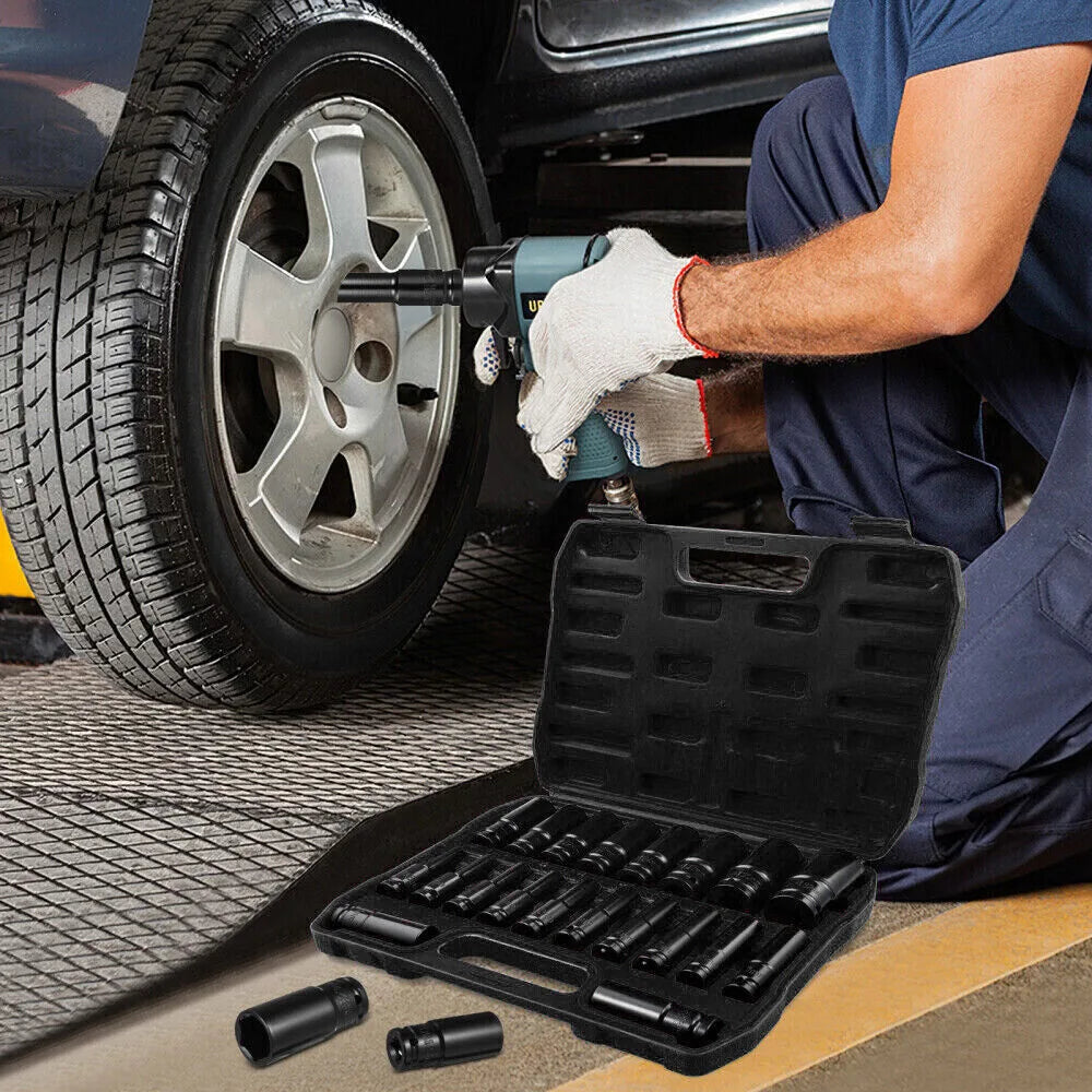 20-Piece Deep Impact Socket Set, 1/2 Inch Drive, Metric 8–32mm – High Carbon Steel with Storage Box