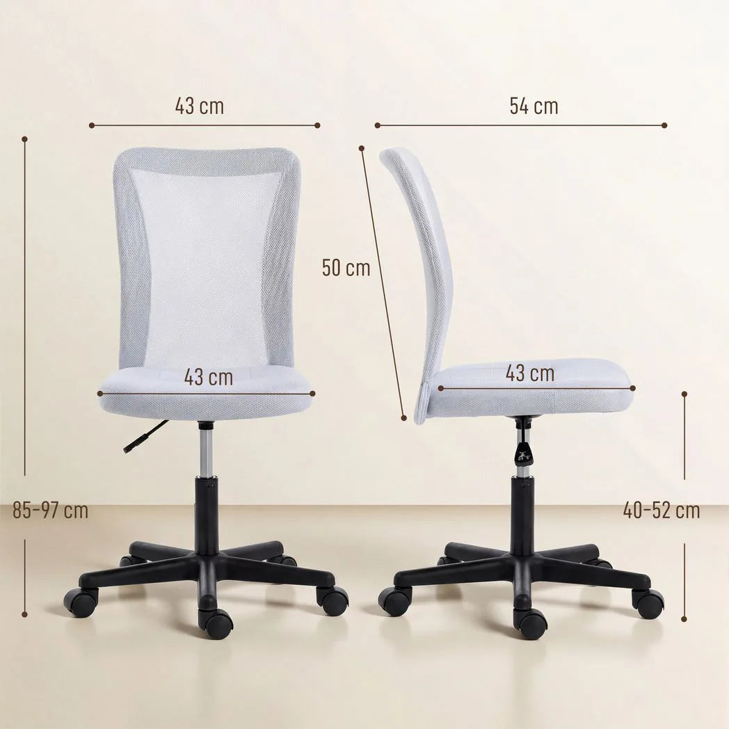 Vinsetto Armless Mesh Office Chair with Adjustable Height and 360° Swivel – Home Office, White
