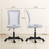 Vinsetto Armless Mesh Office Chair with Adjustable Height and 360° Swivel – Home Office, White