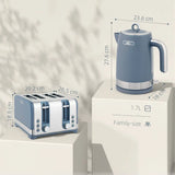 HOMCOM Sleek Textured Kettle and 4-Slice Toaster Set with Otter Thermostat – 1.7L 3000W Kettle, Blue