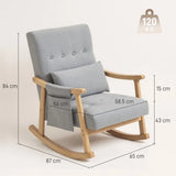 HOMCOM Wood Frame Rocking Accent Chair with 35° Rocking Base, Thick Padding and Side Pocket – Light Grey