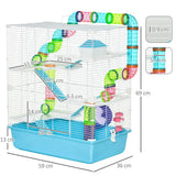PawHut Hamster Cage with Water Bottle, Exercise Wheel, Play Tubes & Ramps – Small Animal Habitat, Light Blue