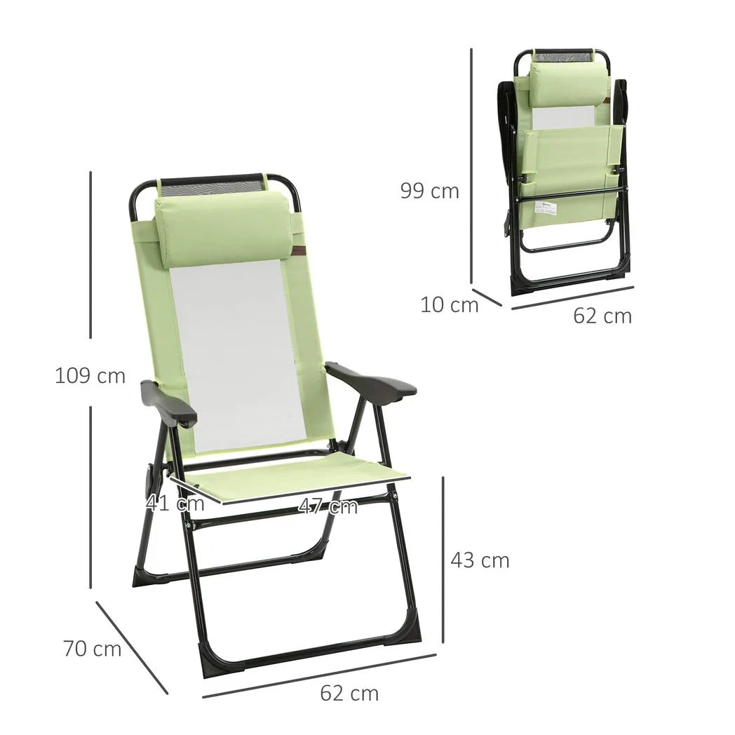 Outsunny Set of 2 Folding Garden Chairs with 5-Position Reclining High Back and Headrests – Texteline Seat