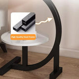 C-Shaped Side Table with Wood-Grain Top and Iron Legs – Slide-Under Sofa and Bedside Table, Walnut
