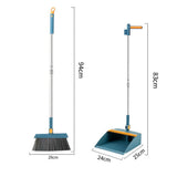 Long Handled Dustpan and Brush Set with Stainless Steel Handle, Upright Broom and Dustpan, Blue