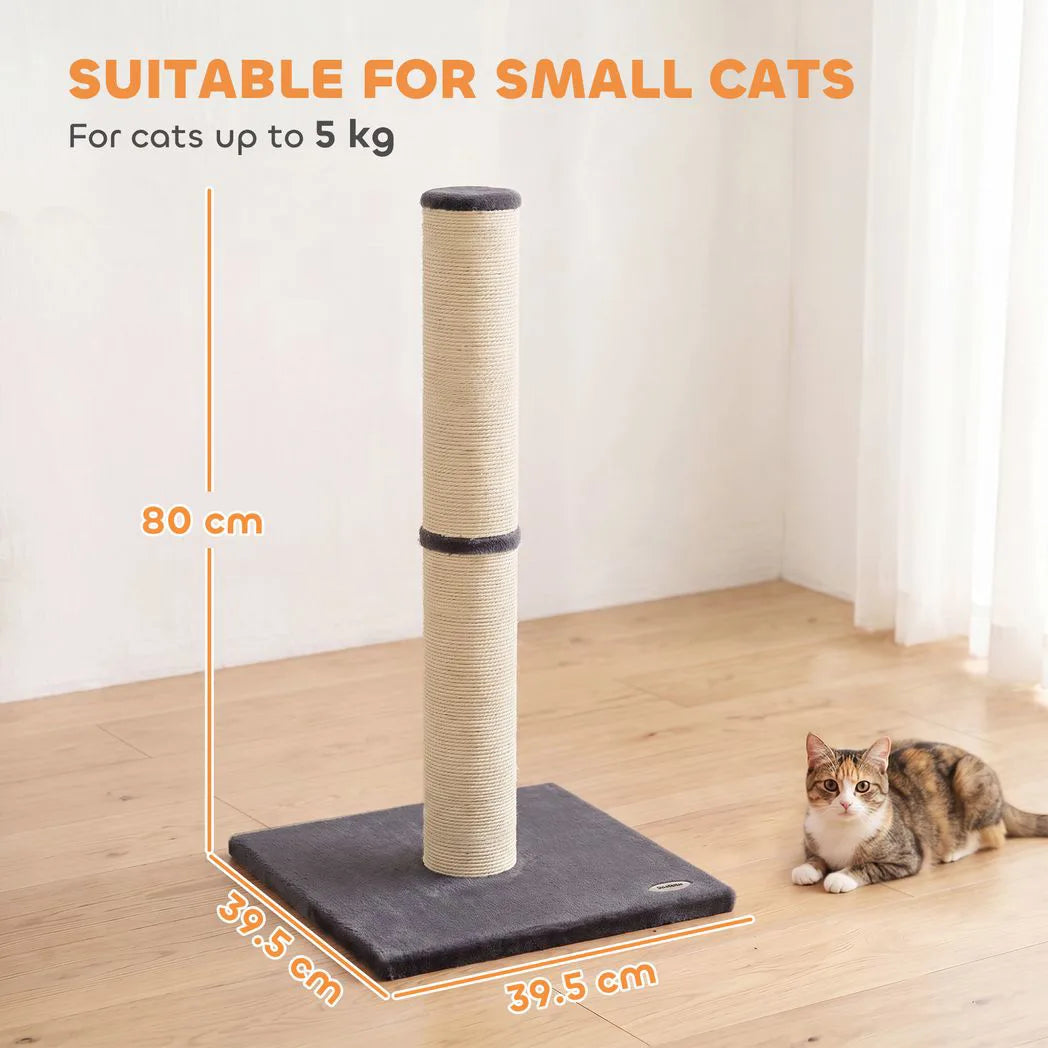 PawHut Cat Scratching Post, 80cm Tall with Sisal Rope & Plush Base – Lightweight Claw Scratcher