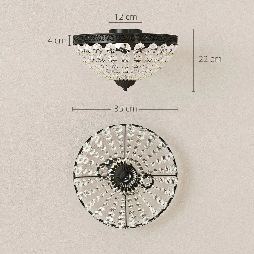 HOMCOM Vintage 2-Light Crystal Chandelier Flush Mount Ceiling Light with 168 Octagonal Beads – Black