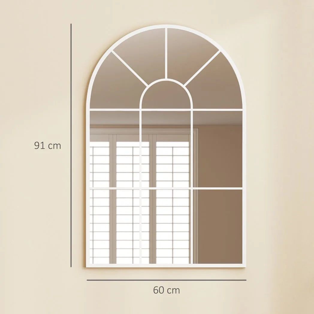 HOMCOM 90 X 61cm Arched Grid Mirror – White