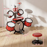 HOMCOM Kids Drum Set with Toy Microphone, Keyboard, Cymbals, Pedal & Stool – Educational Musical Toy for Beginners, Red