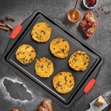 5 Piece Non-Stick Carbon Steel Baking Tray Set with Silicone Handles, Spatula and Brush – Oven Roasting Pans