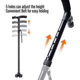Folding Walking Stick with LED Light, 5 Adjustable Heights & Pivot Base – Hiking & Travel Cane, Black