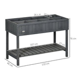 Outsunny Fir Wood Raised Planter with 8 Compartments and Bottom Shelf – Garden Plant Stand, Dark Grey