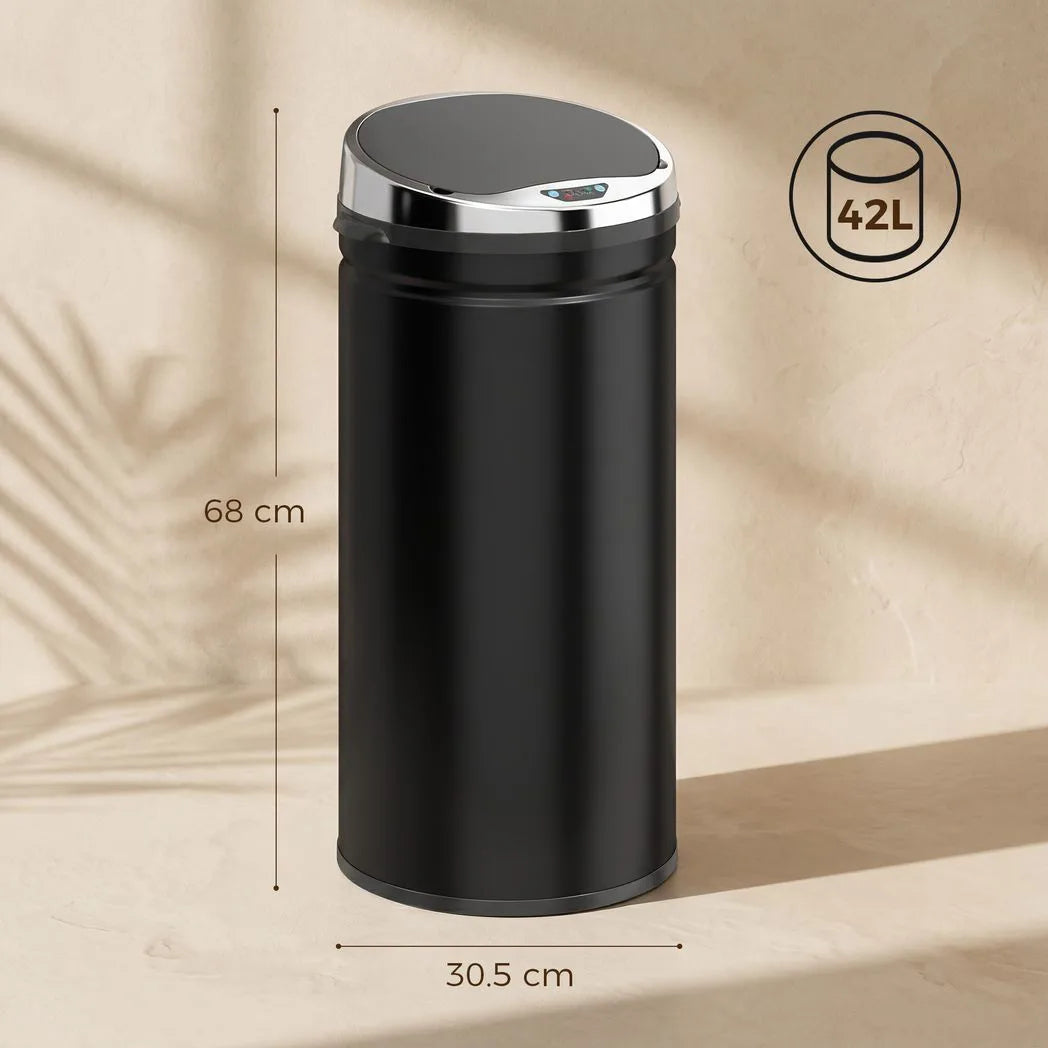 HOMCOM 42L Automatic Motion Sensor Rubbish Bin – Fingerprint-Resistant Stainless Steel Kitchen Bin, Black