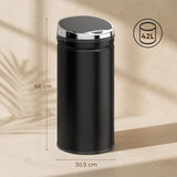 HOMCOM 42L Automatic Motion Sensor Rubbish Bin – Fingerprint-Resistant Stainless Steel Kitchen Bin, Black