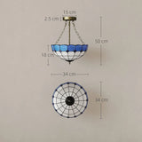 HOMCOM Tiffany Style Semi Flush Ceiling Light with 3 E27 Sockets – Vintage Stained Glass Chandelier for Living Room