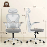 HOMCOM Ergonomic Office Chair with Foldable Backrest, 2D Headrest & Flip-Up Arms – Mesh Desk Chair, Light Grey