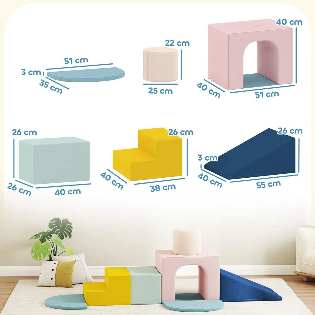 AIYAPLAY 8-Piece Foam Play Blocks with Velvet Covers – Soft Indoor Climbing Set for Kids, Multicolour
