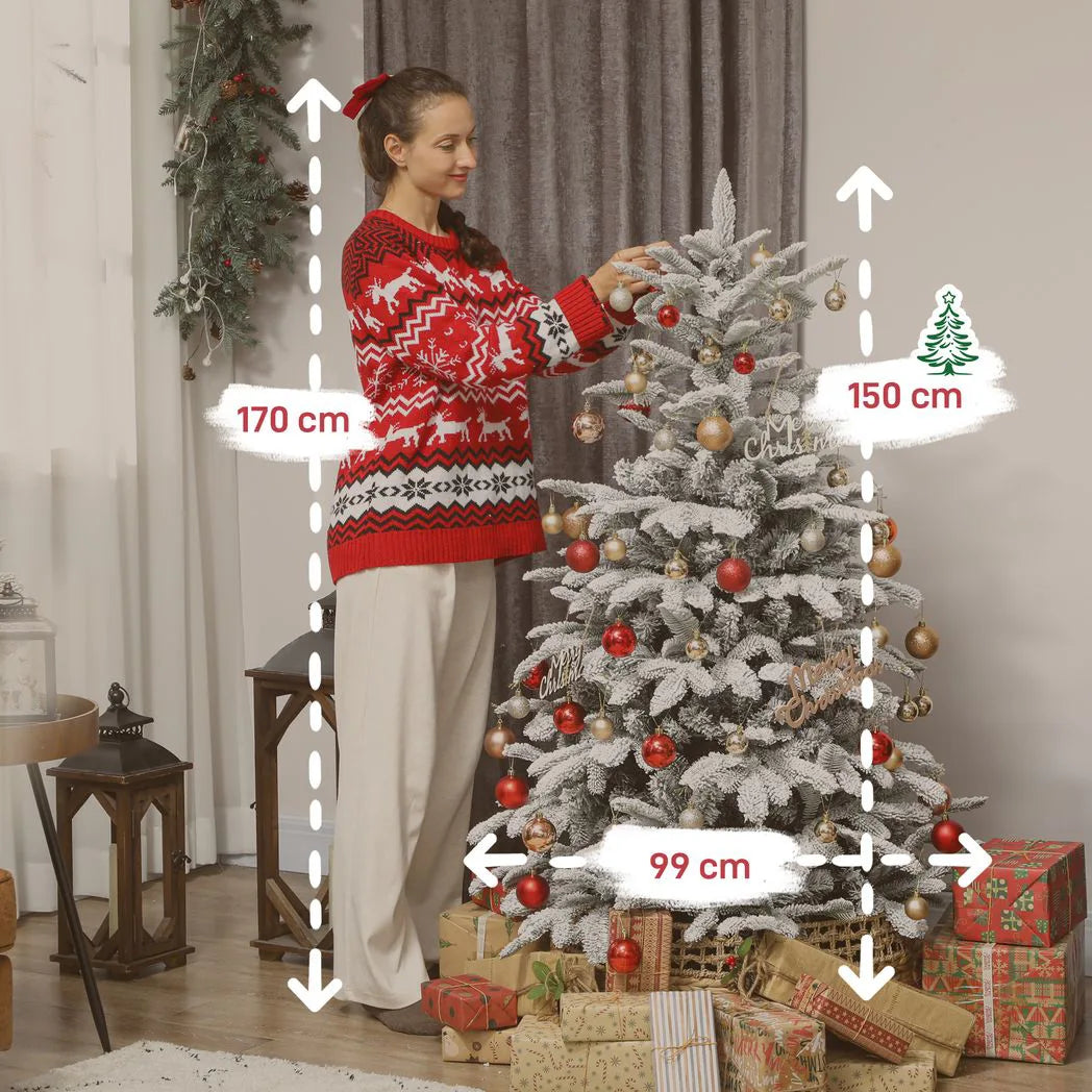 HOMCOM 5ft Artificial Flocked Christmas Tree with 717 Branches – Hinged Xmas Tree, Foldable Metal Stand