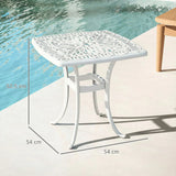 Outsunny Cast Aluminium Garden Side Table with 38 mm Parasol Hole, Floral Patio End Table with Adjustable Feet