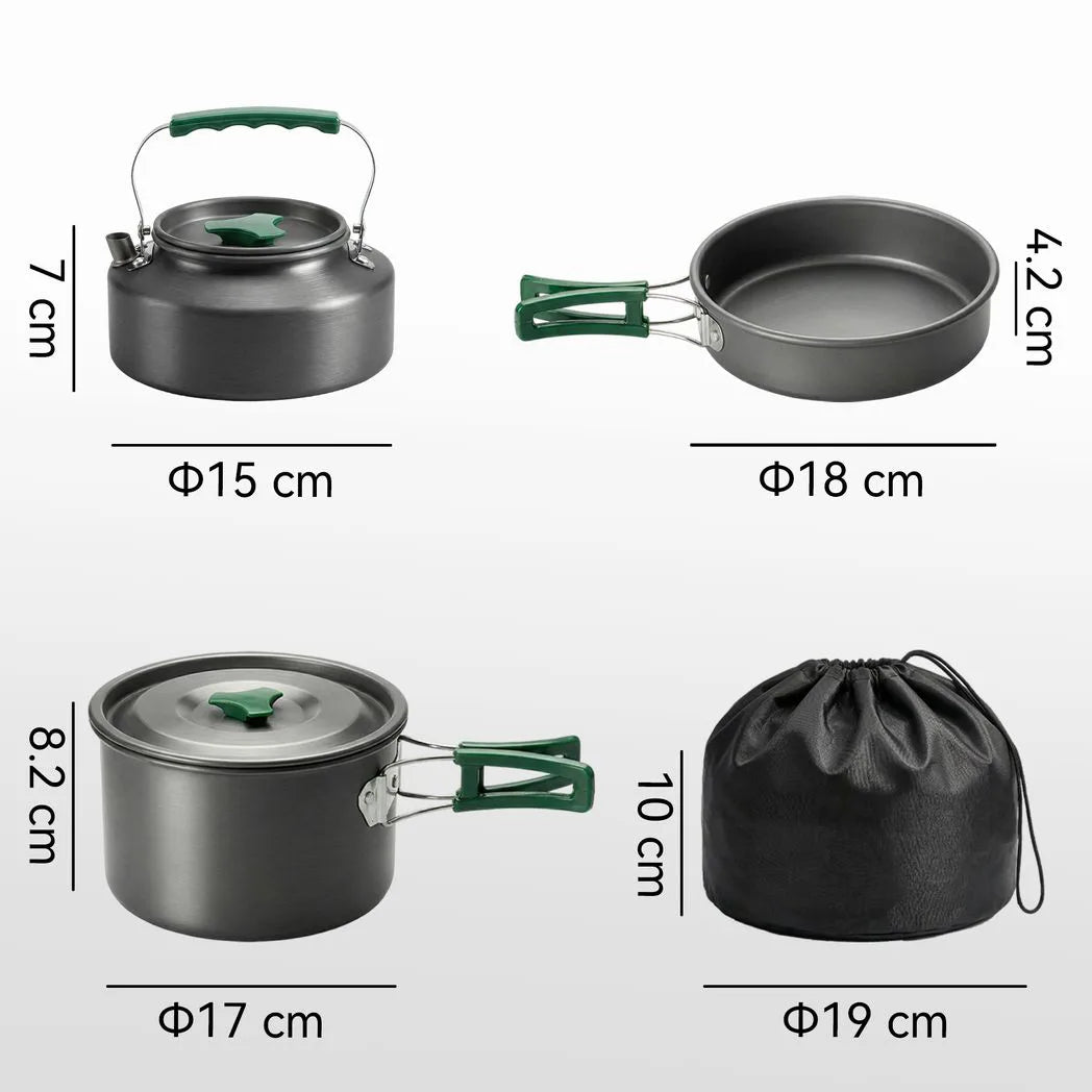 Outsunny Camping Cookware Set for 2–3 People with Pot, Pan & Kettle – Ultralight Aluminium Cooking Kit, Grey