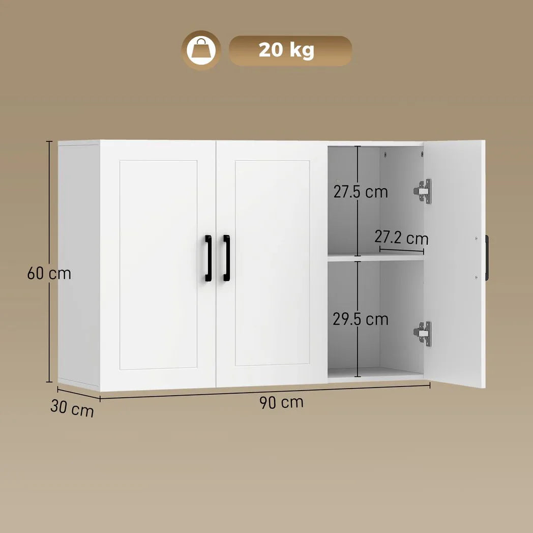 HOMCOM 90 cm Wall-Mounted Bathroom Cabinet with Soft-Close Doors and Adjustable Shelf – White