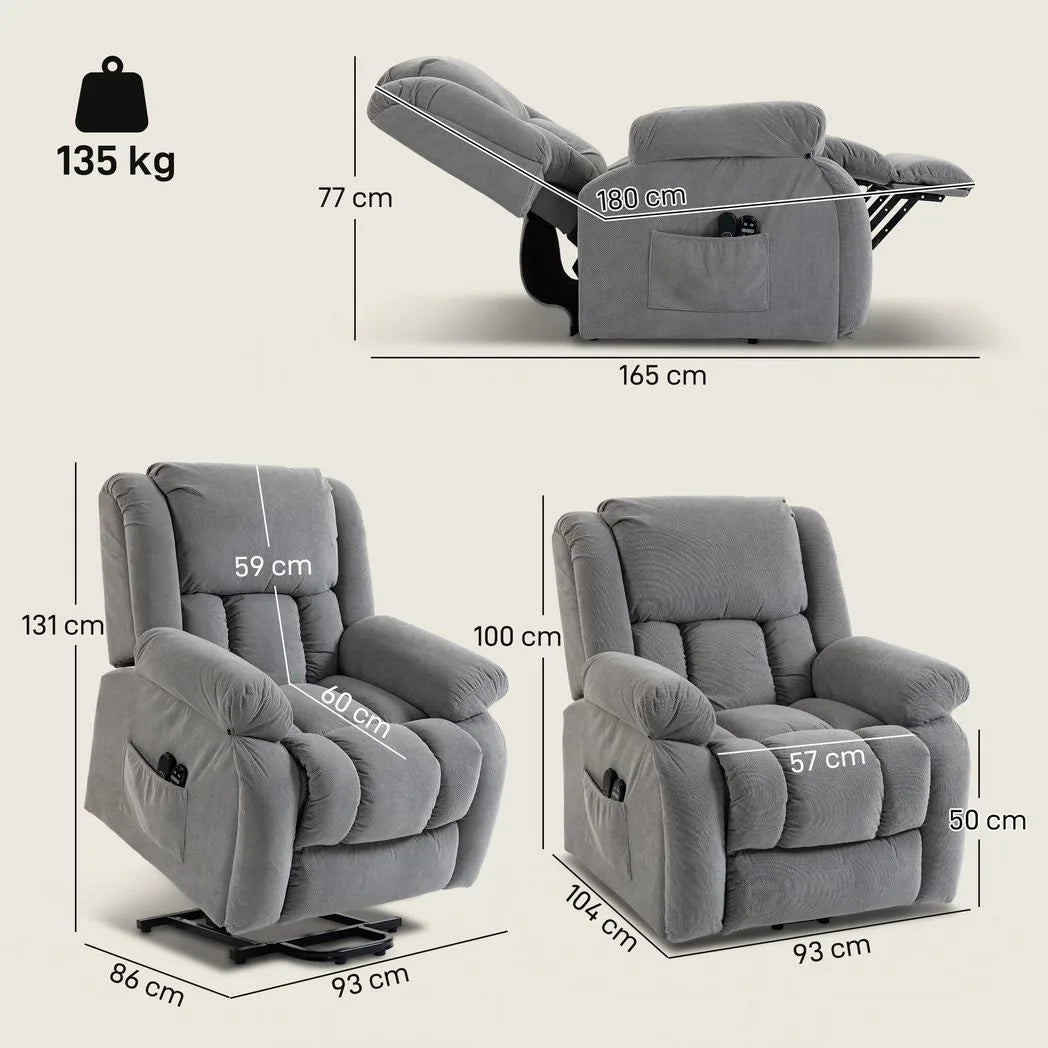 HOMCOM Electric Lift Recliner Chair with Vibration Massage, Heat and USB Port – Wide Seat, Light Grey