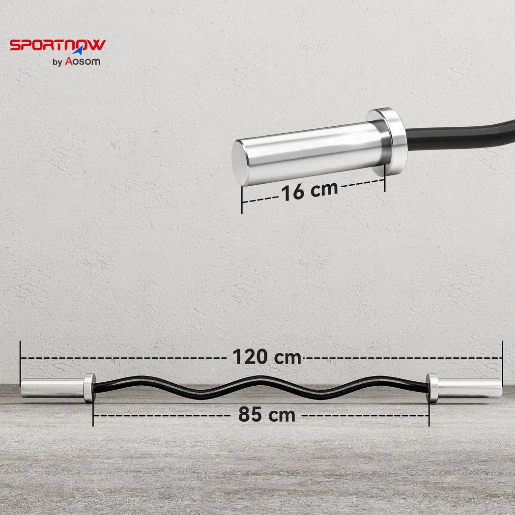 SPORTNOW 4ft Olympic EZ Curl Bar for 2" Weight Plates with Knurled Non-Slip Grip & Rotating Sleeves – 120cm Barbell