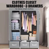 Large Fabric Canvas Wardrobe with Hanging Rail & 6 Shelves, Grey/Black, 105 x 45 x 163cm