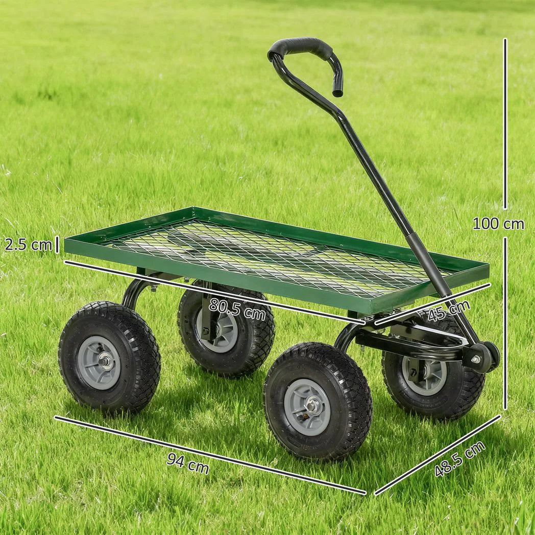 Outsunny Heavy Duty Garden Trolley Cart with 10" Pneumatic Wheels & Foam Handle – 150 kg Capacity, Green