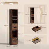 HOMCOM 158 cm Slim Bookcase with 2 Drawers, Cabinet and Adjustable Shelf – Rustic Brown
