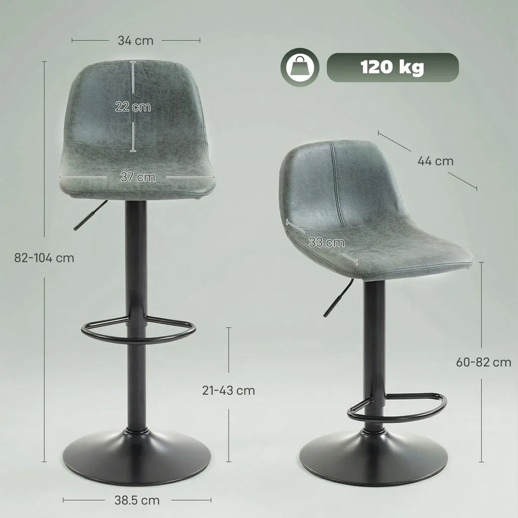 HOMCOM Set of 2 Swivel Bar Stools with Footrest – Adjustable Height Kitchen Island Stools, Green