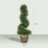 HOMCOM Set of 2 Artificial Plants, Topiary Spiral Boxwood Cypress Trees with Pot