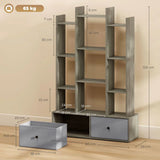 HOMCOM 12-Cube Storage Shelf Unit with 2 Removable Drawers – Bookcase for Living Room & Study, Graphite