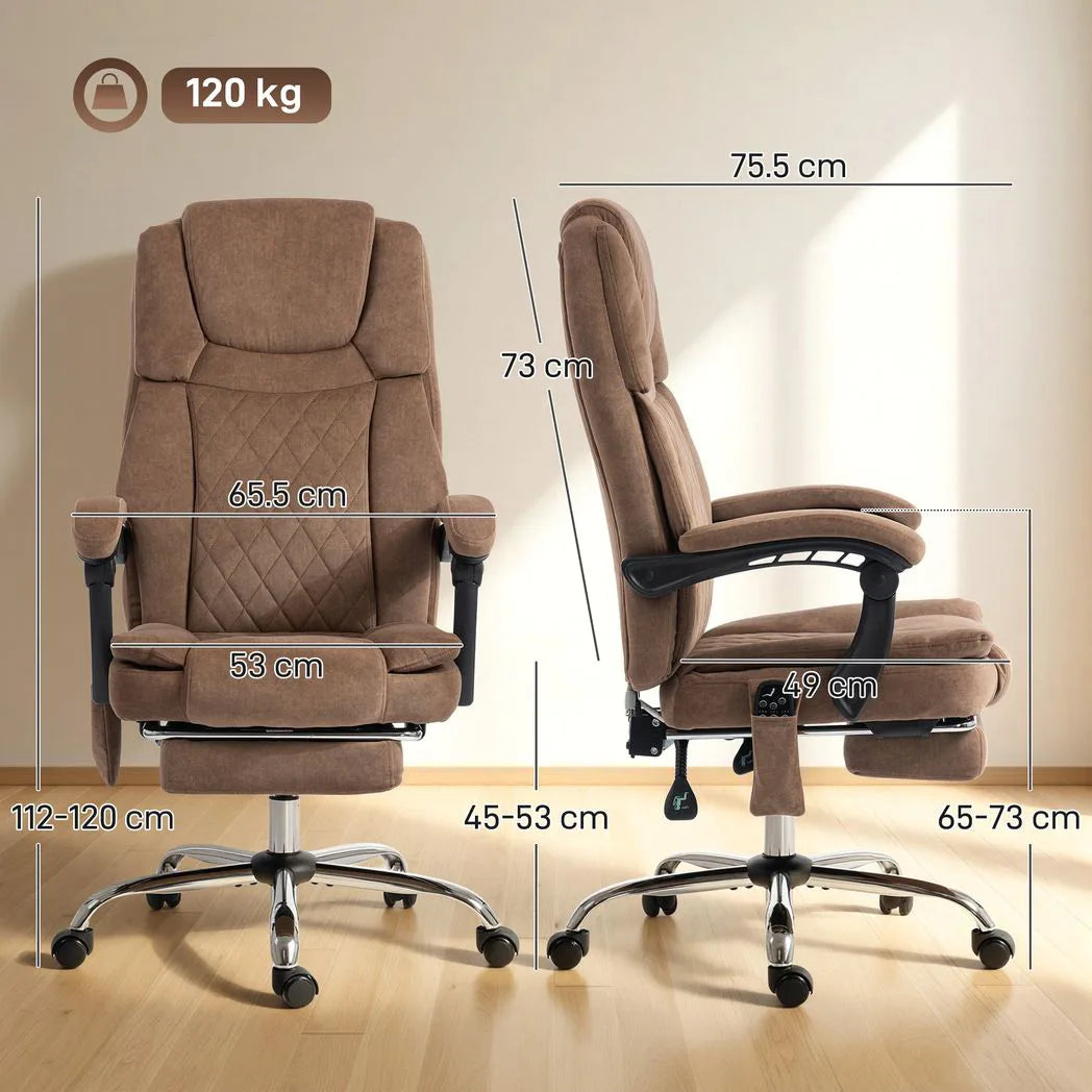HOMCOM Executive Office Chair with 6-Point Vibration Massage and Heat, High Back, Reclining, Brown