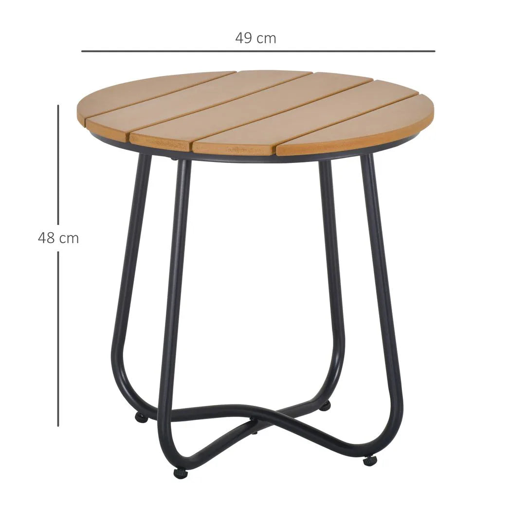 Outsunny Round Outdoor Side Table with Slatted Top and Adjustable Leg Pads, 49 x 49 x 48 cm – Natural Wood & Black