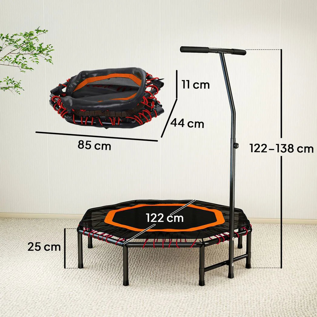 HOMCOM Fitness Trampoline with Adjustable Handle & 150kg Max Load – Foldable Low-Impact Rebounder for Adults