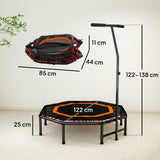 HOMCOM Fitness Trampoline with Adjustable Handle & 150kg Max Load – Foldable Low-Impact Rebounder for Adults