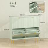 HOMCOM Slim 4-Drawer Shoe Cabinet with Ridged Doors and Gold Accents – Holds 10–20 Pairs, Light Green