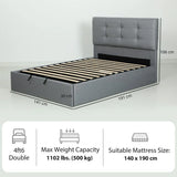 HOMCOM 4ft6 Double Ottoman Bed with Gas Lift Storage and Tufted Headboard – Linen-Look Bed Frame, Grey