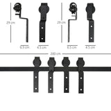 HOMCOM 200cm Sliding Barn Door Hardware Track Kit for Two Doors, 90kg Capacity – Heavy Duty Carbon Steel Rail, Black