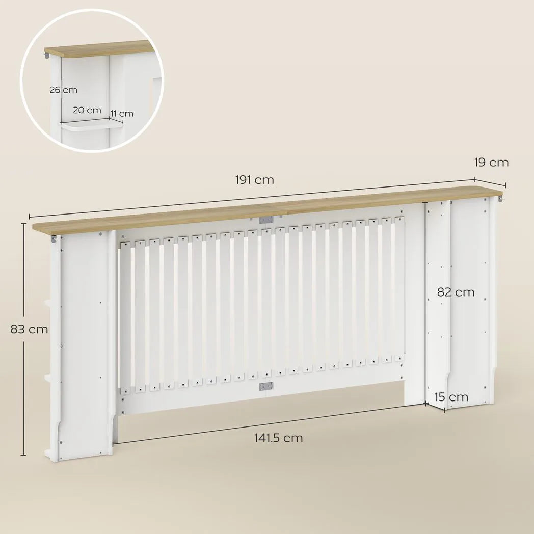 HOMCOM Extra Large Radiator Cover with Open Shelves – Vertical Slatted Heater Cabinet for Living Room, White