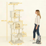 PawHut 202cm Cat Tree with 6 Scratching Posts, 2 Hammocks and 2 Condos – Cat Tower, Beige