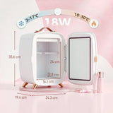 HOMCOM 6L Mini Skincare Fridge with LED Mirror and Touchscreen, Quiet 26dB Cooling – White